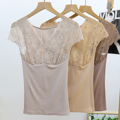 塞德纳莫代尔修身蕾丝短袖打底衫