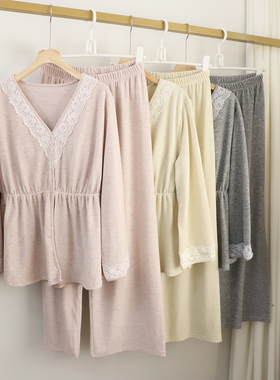 秋冬羊绒蛋白洛可可磨毛保暖家居服套装宽松长袖蕾丝带胸垫睡衣女