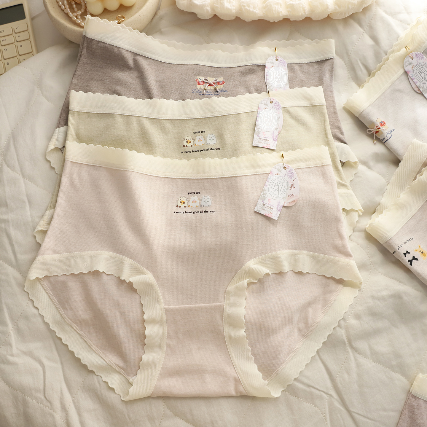 秋冬磨毛暖肤莫代尔可爱小熊内裤