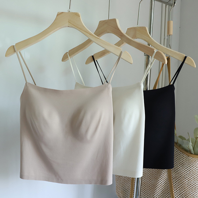 轻薄珍珠纱无痕吊带女固定杯抹胸