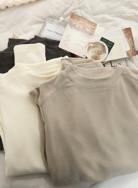 珂希卡秋冬天丝羊毛绒磨毛螺纹保暖发热中立领打底衫长袖厚女上衣