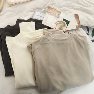 珂希卡秋冬天丝羊毛绒磨毛螺纹保暖发热中立领打底衫长袖厚女上衣