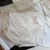 兰精莫代尔柔软薄透气高腰双层轻微收腹不勒包臀蕾丝边蚕丝女内裤