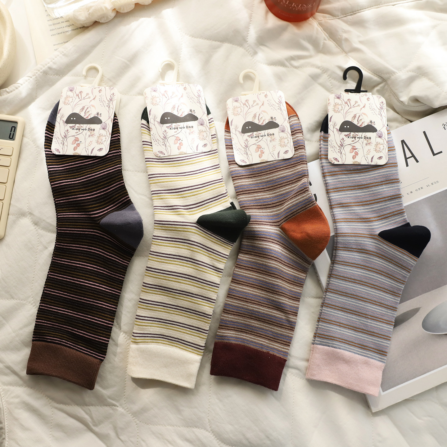 勃肯袜子秋冬复古彩色细条纹休闲中筒袜透气棉质舒适无骨文艺女袜,女士内衣/男士内衣/家居服,中筒袜,淘宝优惠券,粉丝福利购,淘宝优惠卷