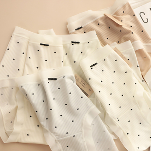 春夏新款薄细腻莫代尔竖条透气丝滑舒适无痕不勒爱心中高腰女内裤