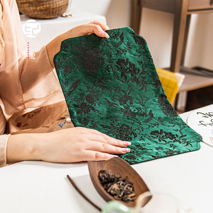 茶台干泡茶垫锦缎 宋代美学茶席小尺寸绿色桌旗轻奢茶巾布艺中式