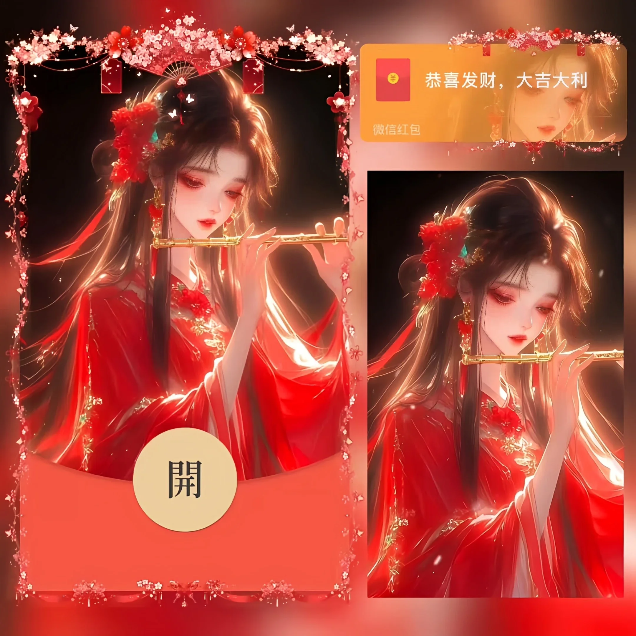 红妆美人微信红包封面序列号新款异形红包封面动态音乐