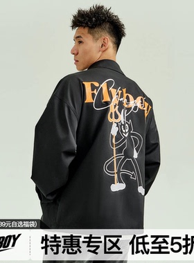 FLYBOY 25春夏 小恶魔印花教练夹克翻领复古休闲夹克衫外套