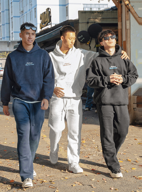 FLYBOY 24秋冬 抽绳加绒针织卫裤直筒阔腿宽松基础运动休闲长裤男