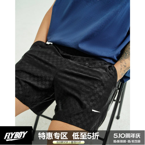 FLYBOY 棋盘格运动短裤高弹训练健身户外跑步五分裤