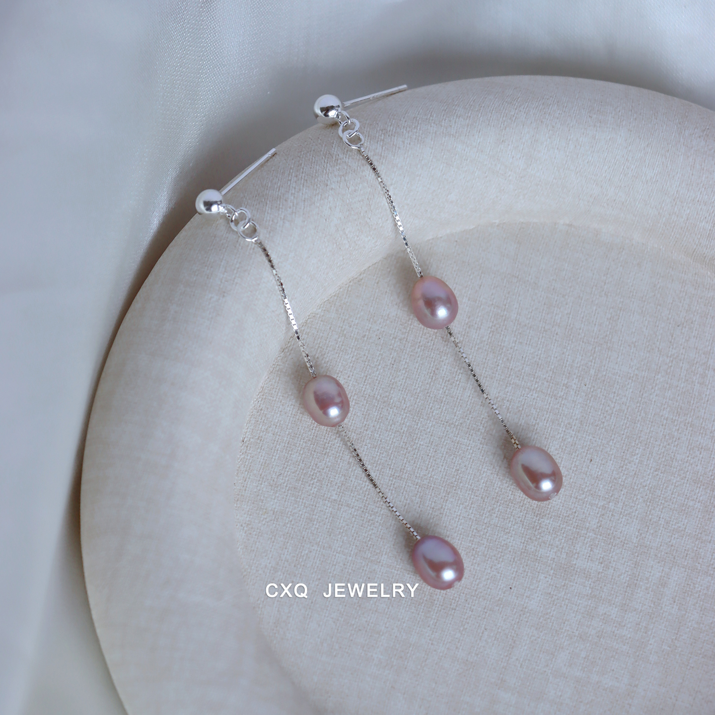 天然淡水紫色珍珠耳饰纯银耳线流苏独特漂亮耳环女无耳洞耳夹