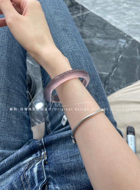 天然高冰玉髓手镯女紫罗兰玛瑙玉镯子冰种帝王紫葡萄紫色玉镯女款