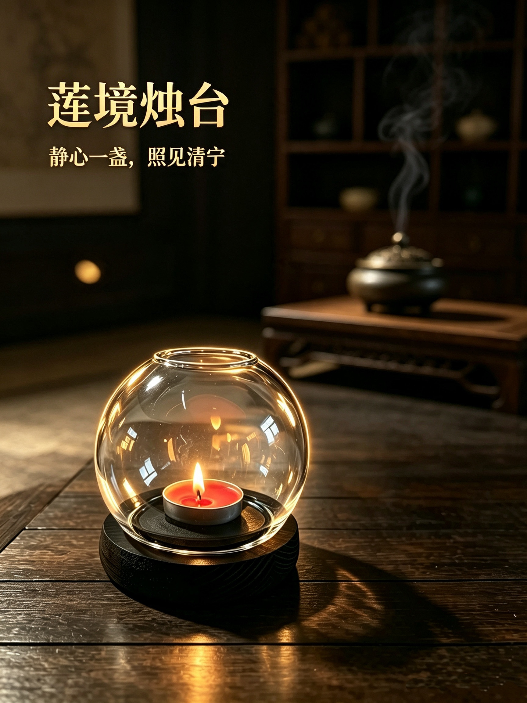中式禅意蜡烛灯罩灯具桌面装饰烛光灯高硼硅香薰防风玻璃罩烛