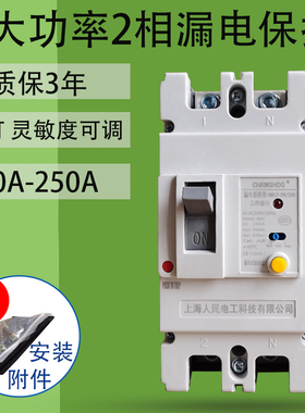2P大功率漏电保护器100A125A250A单相塑壳漏电断路器开关带指示灯