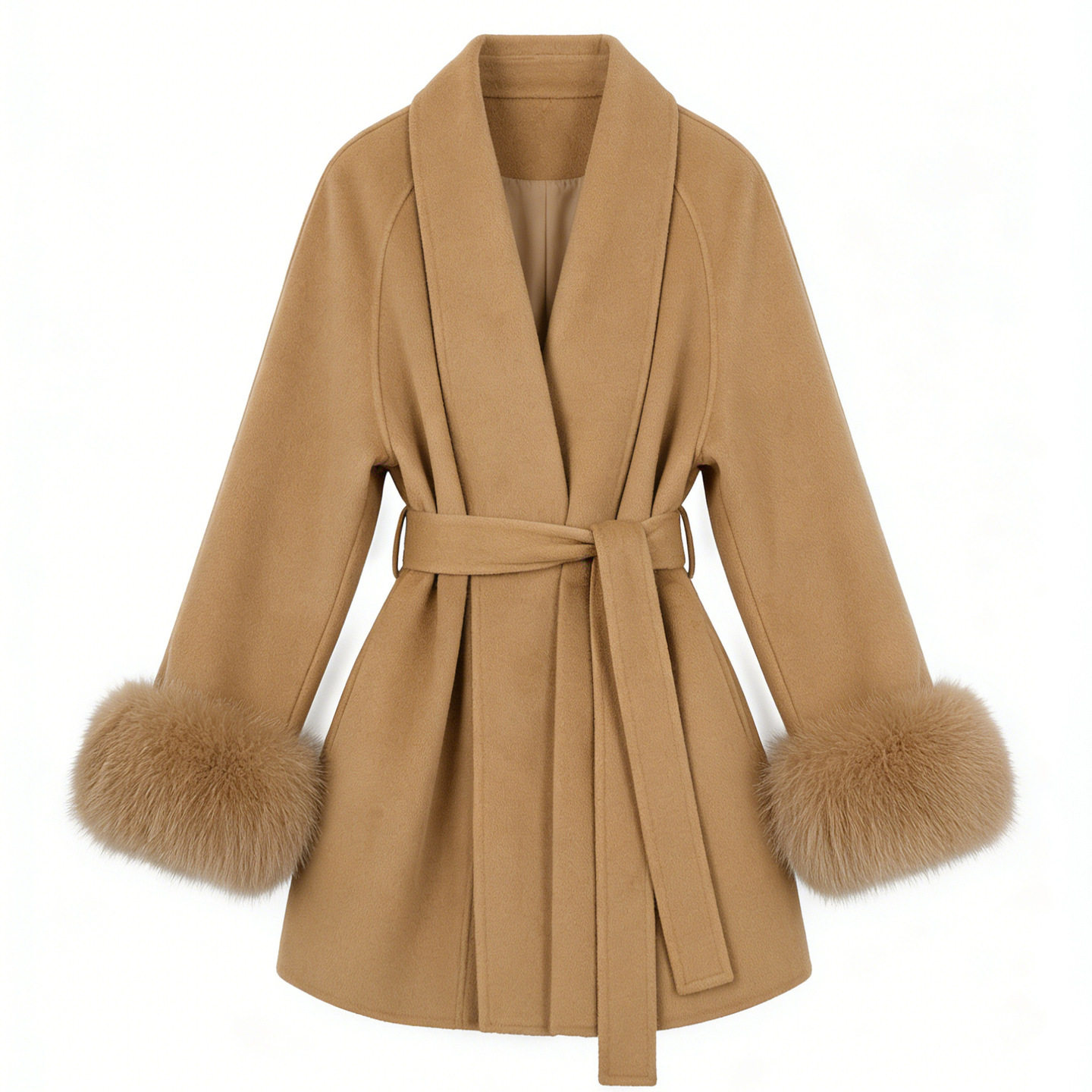 大衣女2026秋冬新款赫本风小个子可拆卸仿狐狸毛系带羊毛绒外套