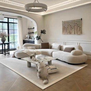 新款海盐现代简约布艺转角沙发意式轻奢小户型客厅奶油风弧形沙发