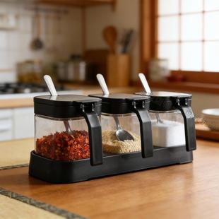 日本进口调料盒304不锈钢套装 玻璃调味瓶大容量厨房家用收纳盐罐A