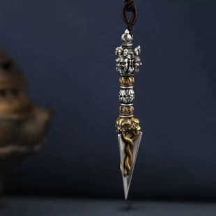 尼泊尔藏式金刚杵项链金刚橛降魔杵法器吊坠项链护身佛银挂件情侣