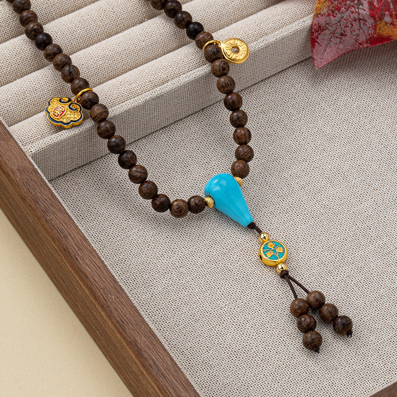 新中式长款木质圆珠项链佛珠念珠复古毛衣链手工串珠配饰女