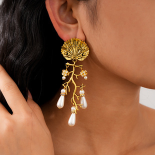 欧美跨境银针镶钻珍珠水滴耳环复古宫廷风耳钉轻奢感耳饰