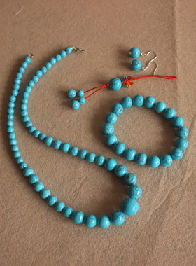 复古红蓝松石首饰品4件套装红色喜庆吉祥饰品项链手链配饰简约女
