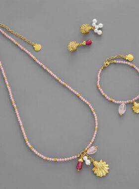 原创海风私语系列贝壳项链小众度假风休闲粉色系贝壳手链耳钉项链