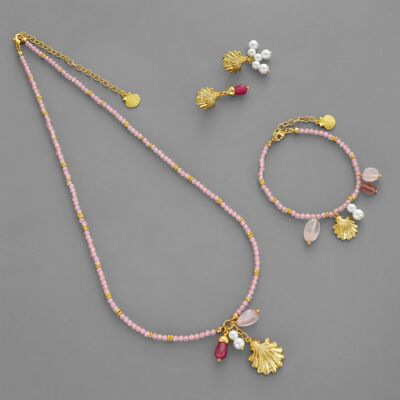 原创海风私语系列贝壳项链小众度假风休闲粉色系贝壳手链耳钉项链