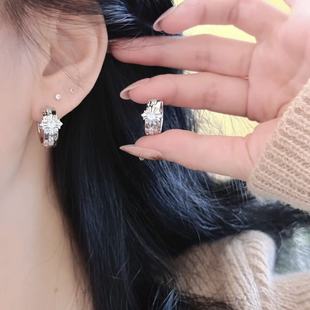 韩国东大门锆石十字架耳扣女复古简约时尚耳环轻奢耳饰设计感小众