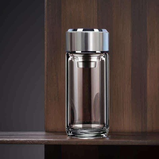 水中神玻璃杯男士高档商务茶杯双层加厚水杯高端便携泡茶透明杯子