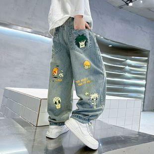 韩版精品中大童时尚裤子儿童宽松牛仔裤2025新款秋男童裤子超时尚