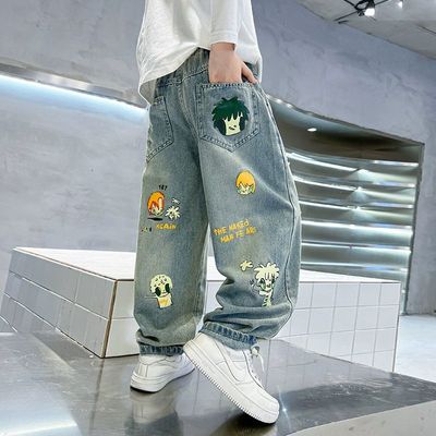 韩版精品中大童时尚裤子儿童宽松牛仔裤2025新款秋男童裤子超时尚