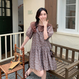 法式复古桔梗碎花减龄连衣裙女2025夏季新款韩版宽松显瘦茶歇短裙，女装连衣裙，浙宝007（原150)