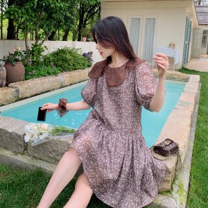 法式复古桔梗碎花减龄连衣裙女2025夏季新款韩版宽松显瘦茶歇短裙图片