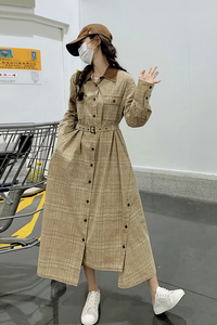 新品！拼接格纹休闲通勤束腰外套连衣裙150-Q8280-P145-K208图片