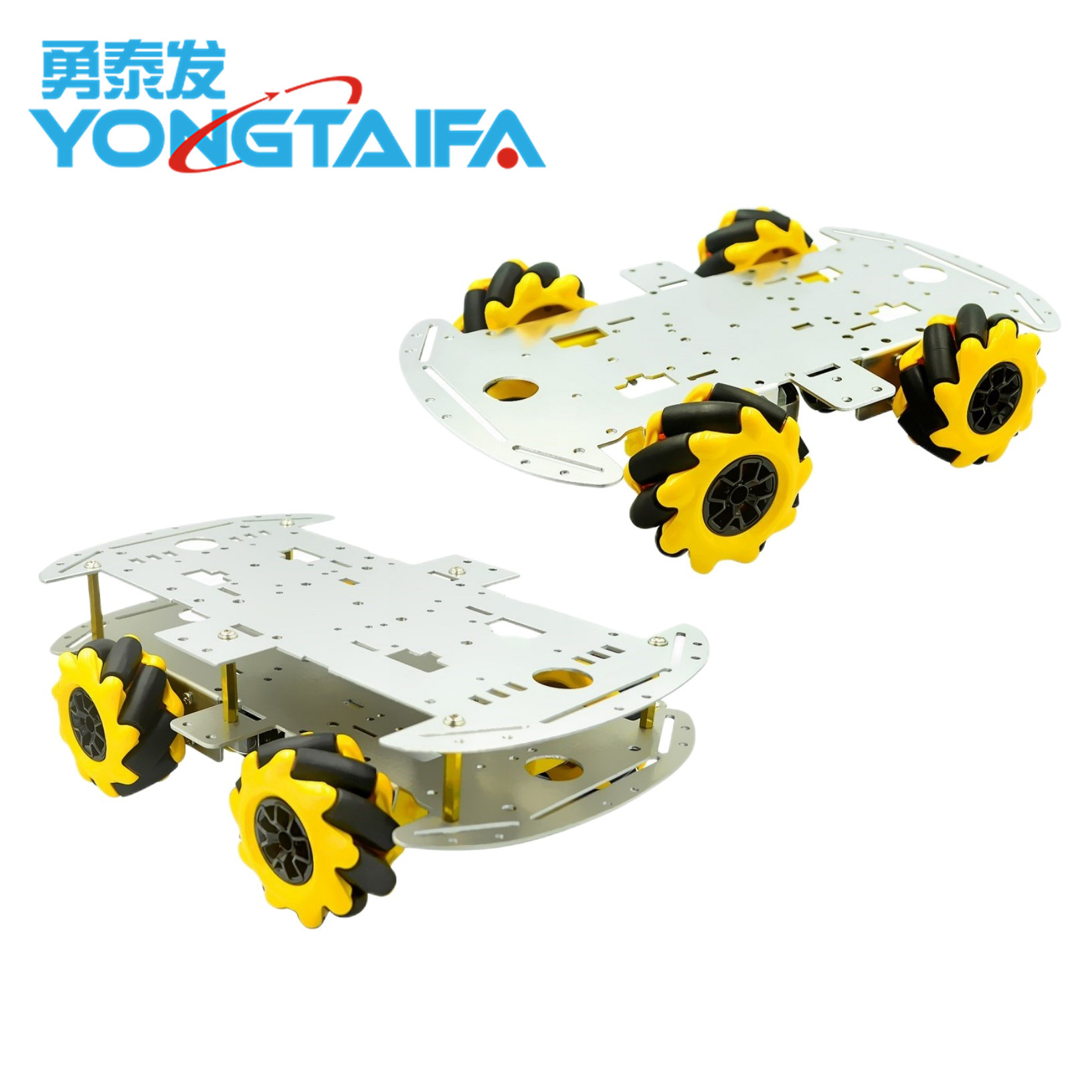 麦克纳姆轮铝合金小车底盘DIY超声波智能避障小车4WD四驱车底盘