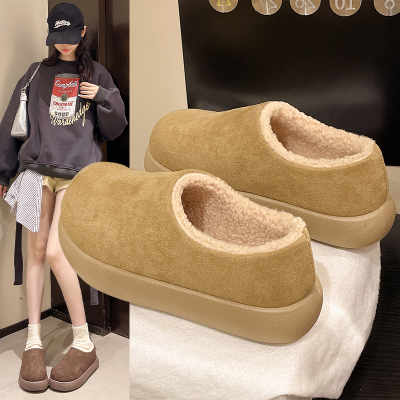 【恩佳专享】圆头雪地靴女冬季保暖毛绒内里防滑舒适一脚蹬懒人鞋