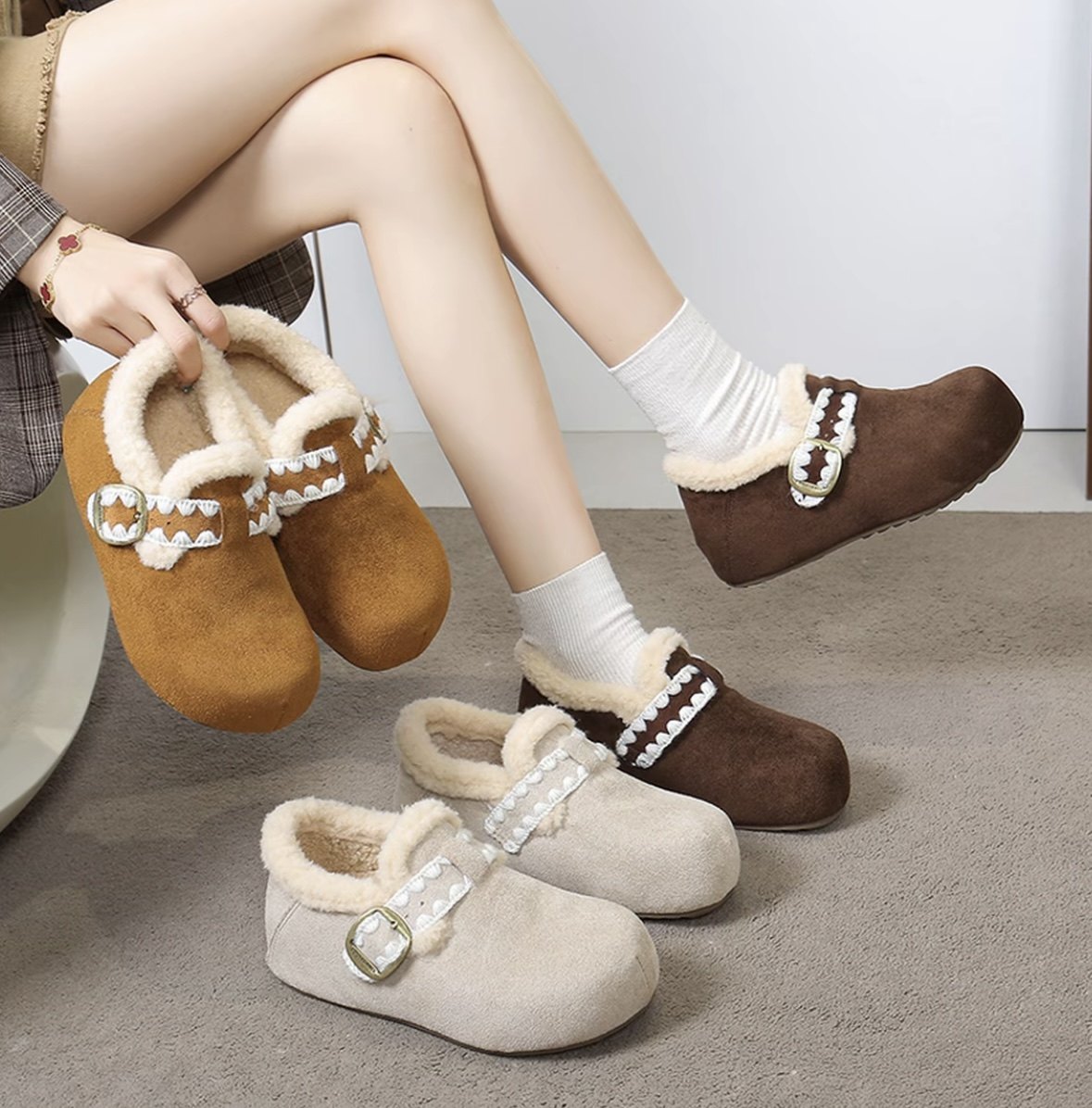 【小苹果】加绒勃肯鞋女反绒皮棉鞋休闲平底鞋5cm【和利&A-5】,女鞋,棉鞋,淘宝优惠券,粉丝福利购,淘宝优惠卷