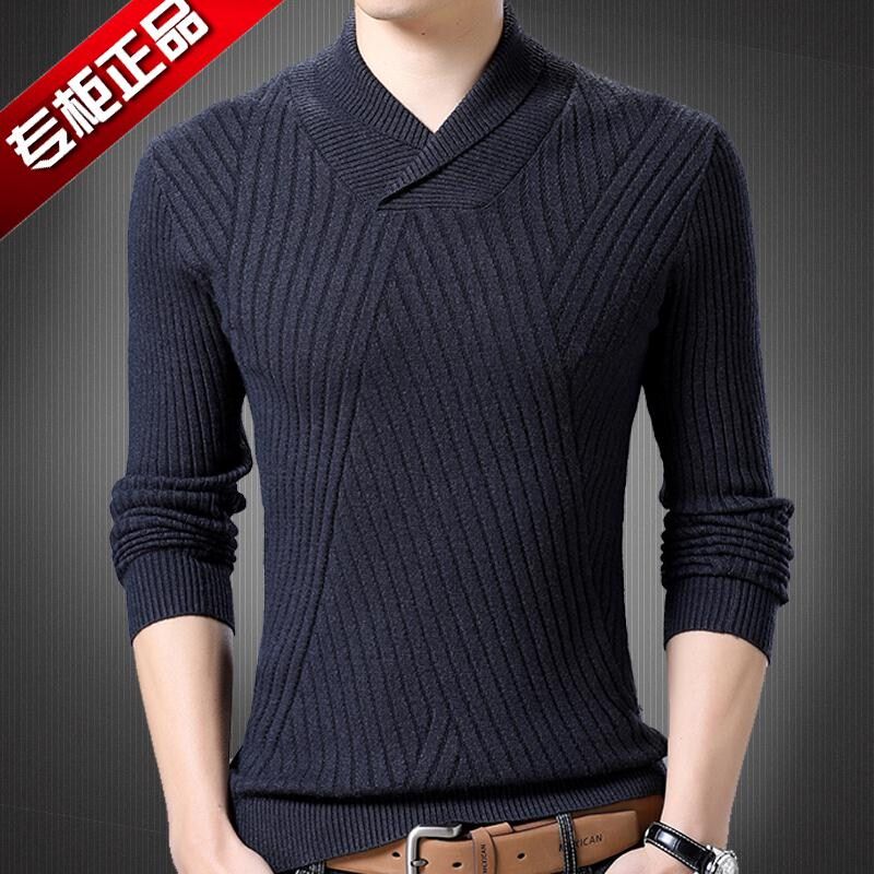 2025春秋新款男士V领毛衣套头加厚中青年修身韩版v领羊毛衫男潮