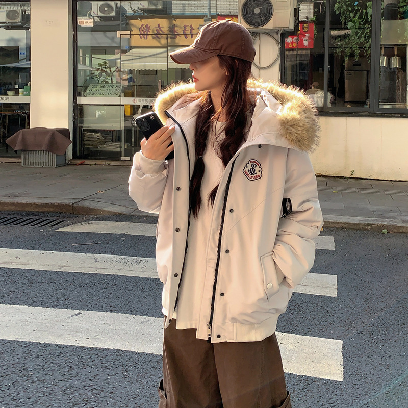 美式棉服女2025年新款冬季工装派克服大毛领情侣加厚棉袄棉衣外套