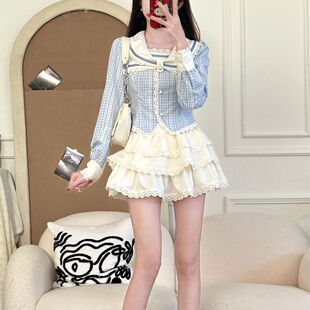 【云端少女】美式复古学院风蓝白初春温柔绝美收腰显瘦JK制服套装