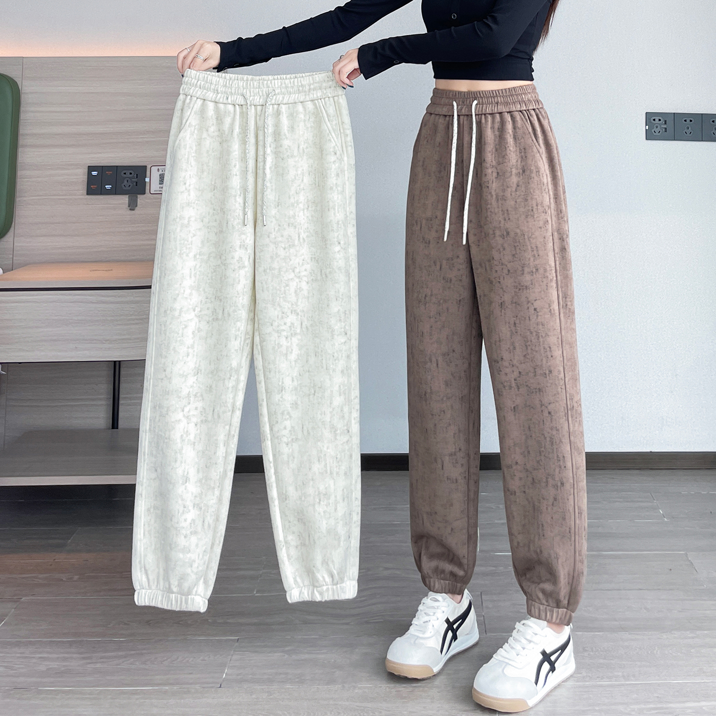 高腰显瘦宽松萝卜束脚休闲裤