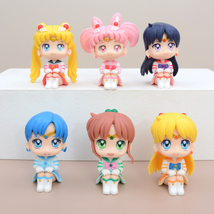 跨境6款美少女战士手办Q版月野水冰月坐姿模型娃娃扭蛋公仔摆件