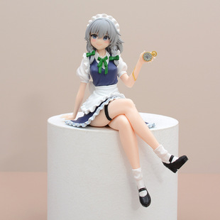 跨境动漫 热销十六夜咲夜手办 坐姿压杯面美少女车载机箱摆件模型