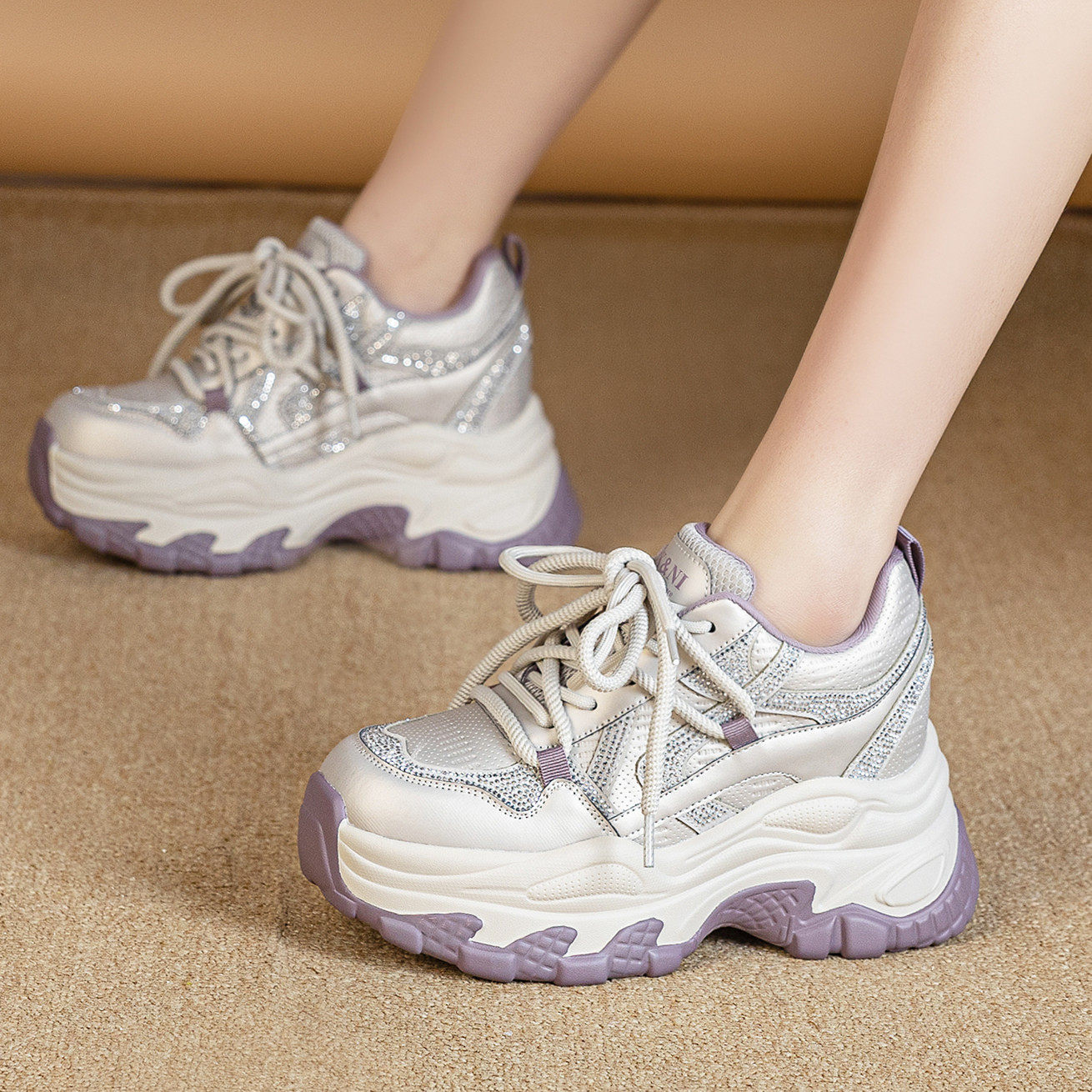 ZFCQ香港新款小个子8cm内增高老爹鞋女款真皮2026春显脚小运动鞋,女鞋,时尚休闲鞋,淘宝优惠券,粉丝福利购,淘宝优惠卷