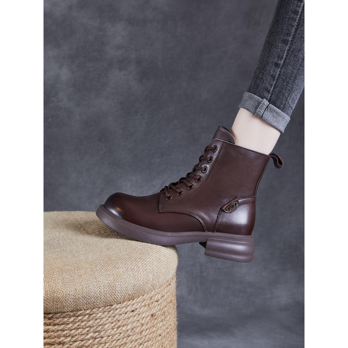 真皮马丁靴女平底2024秋冬头层牛皮短靴英伦风复古软底女靴子显瘦