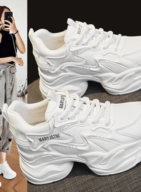 香港老爹鞋女2025秋冬季新款爆款白色加绒时尚休闲运动增高小白鞋