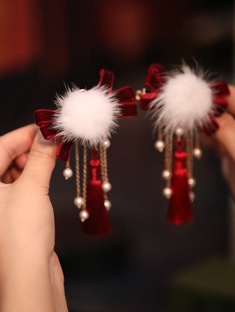 新年女童汉服头饰 红色蝴蝶结流苏发夹精致小边夹国风过年发饰,饰品/流行首饰/时尚饰品新,发饰,淘宝优惠券,粉丝福利购,淘宝优惠卷