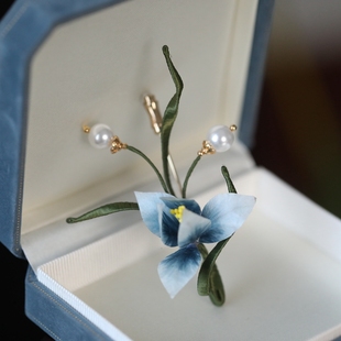 手工绒花兰花胸针女 国风意境胸花森系外套开衫缠花别针饰品礼物