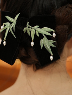 国风低丸子头发饰 发夹女后脑勺发量少顶夹新中式竹子刺绣头饰