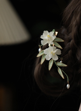 梅与竹 手工掐丝竹叶发夹流苏头饰国风lolita仙女森系侧边夹发饰